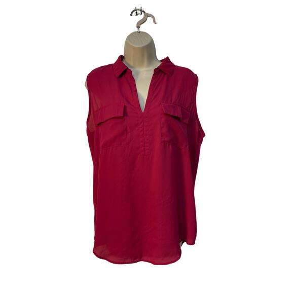 LOFT Outlet Collared V-neck Sleeveless Top Red Size‎ Large - Picture 1 of 7